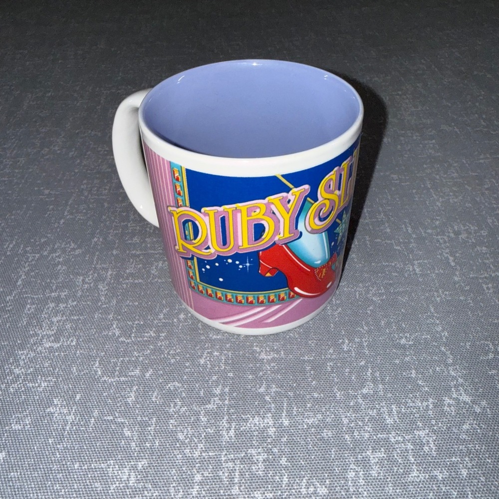 Vintage 1995 MGM Grand Wizard of Oz Ruby Slippers Coffee Mug Pink Blue Striped